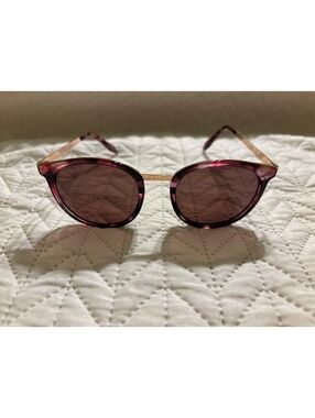 Round Purple Tinted Sunglasses with Gold Frame
